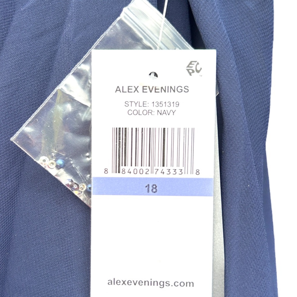 NEW ALEX EVENINGS Gown Dress 18 Navy Embellished Chiffon Cold Shoulder Layered - Picture 4 of 4